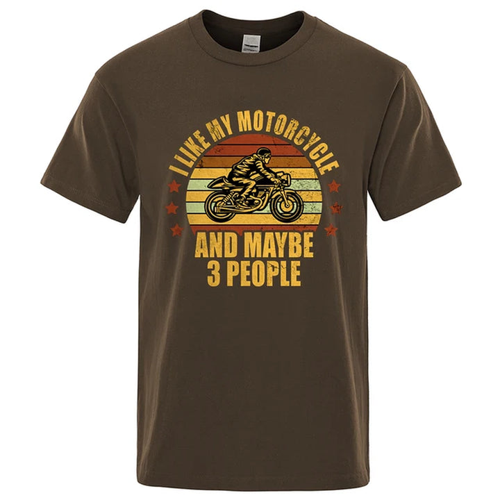 I like My Motorcycle and Maybe 3 People T-Shirts Men Casual Loose Clothing Oversized Summer Tops Cotton Cartoon Mens Tshirts