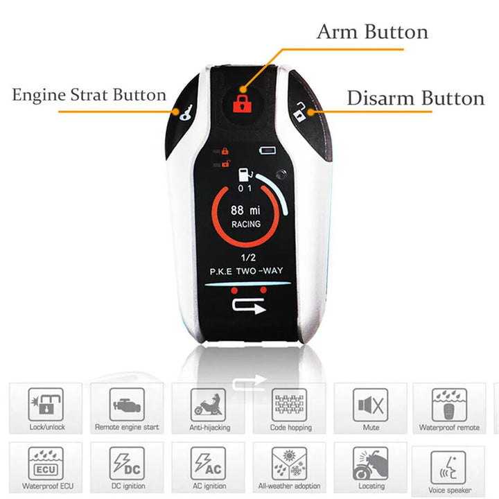 Two Way Motorcycle Anti-Theft Security Alarm System Scooter Burglary Vibration Alarm Remote Engine Start 5Meter Auto-Lock