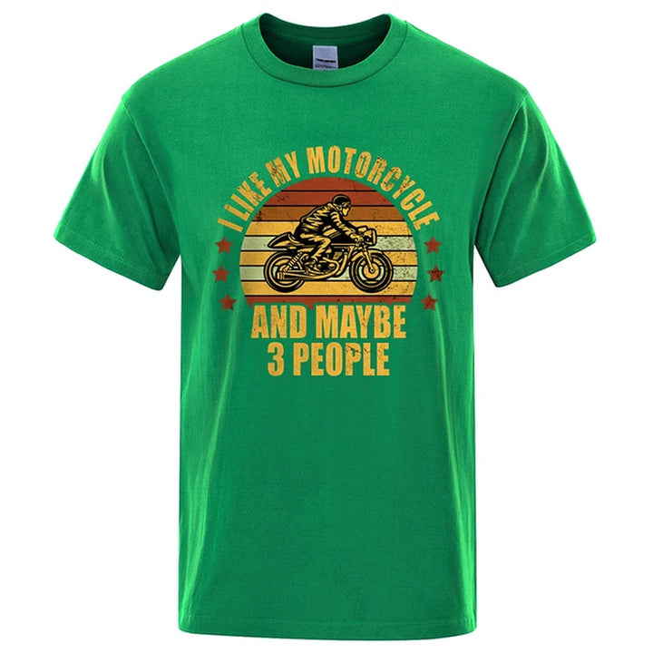 I like My Motorcycle and Maybe 3 People T-Shirts Men Casual Loose Clothing Oversized Summer Tops Cotton Cartoon Mens Tshirts