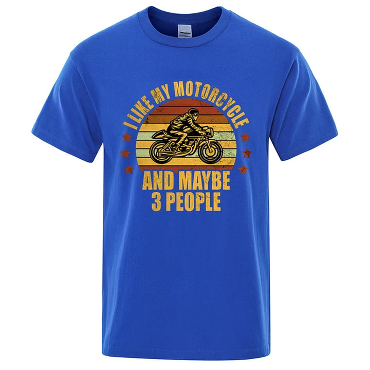 I like My Motorcycle and Maybe 3 People T-Shirts Men Casual Loose Clothing Oversized Summer Tops Cotton Cartoon Mens Tshirts