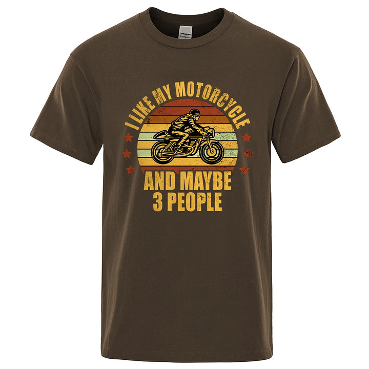 I like My Motorcycle and Maybe 3 People T-Shirts Men Casual Loose Clothing Oversized Summer Tops Cotton Cartoon Mens Tshirts