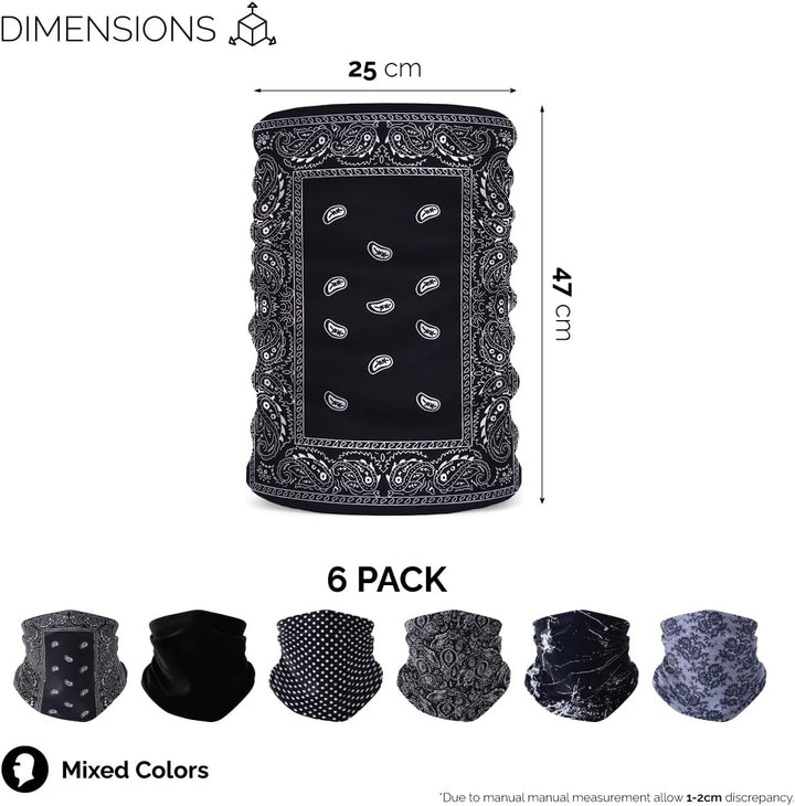 6 PCS Unisex Neck Warmer, Tube Seamless Multifunctional Balaclavas, Face Cover, Face Mask, Cycling Mask, Ski Mask, Face Snoods Headwear, Cycling Daily Wear